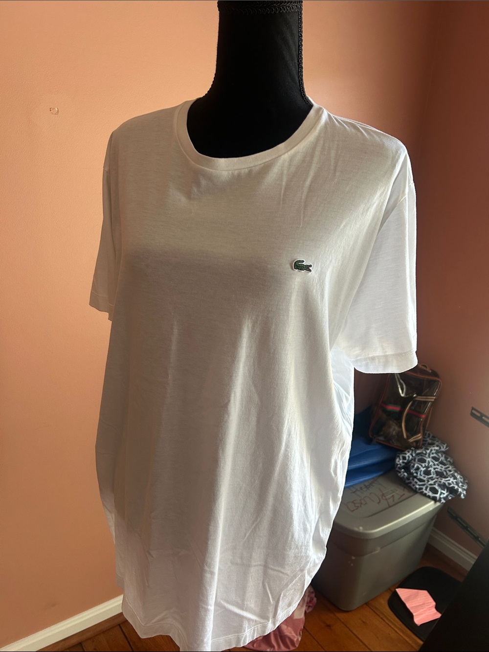 Lacoste White Short Sleeve Crew Neck T-Shirt with Embroidered Crocodile
